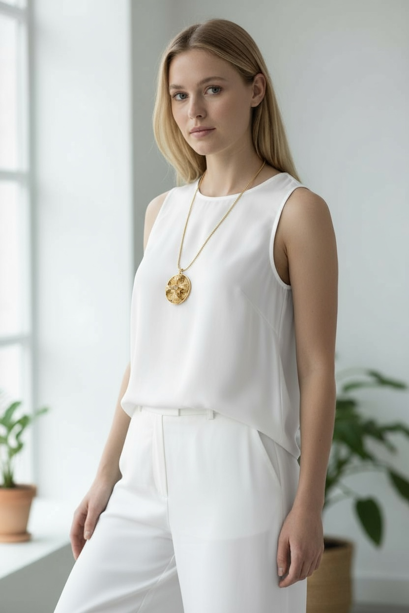 Collar con colgante de medallón con incrustaciones de filigrana de flores auspiciosas en oro