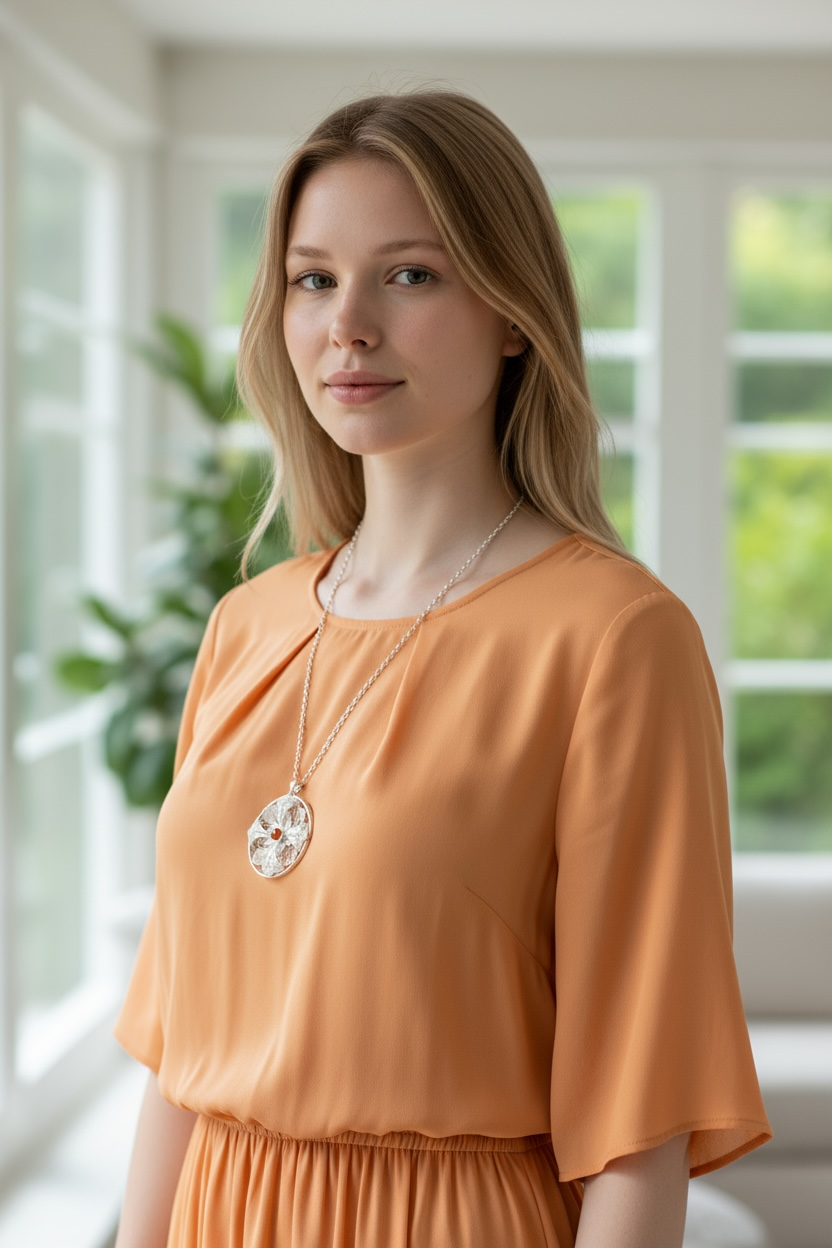 Auspicious Flower Filigree Inlay Locket Pendant Necklace Silver - Yun Boutique