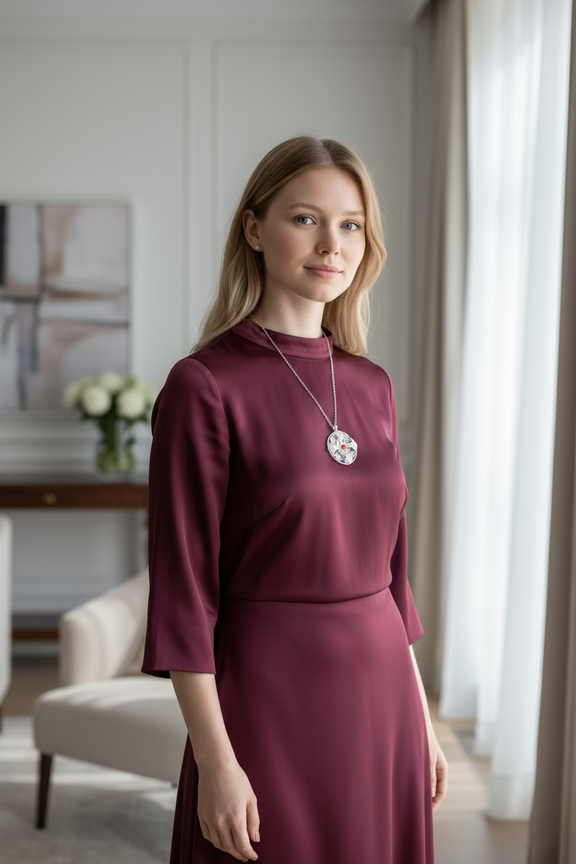 Collar con colgante de medallón con incrustaciones de filigrana de flores auspiciosas en plata