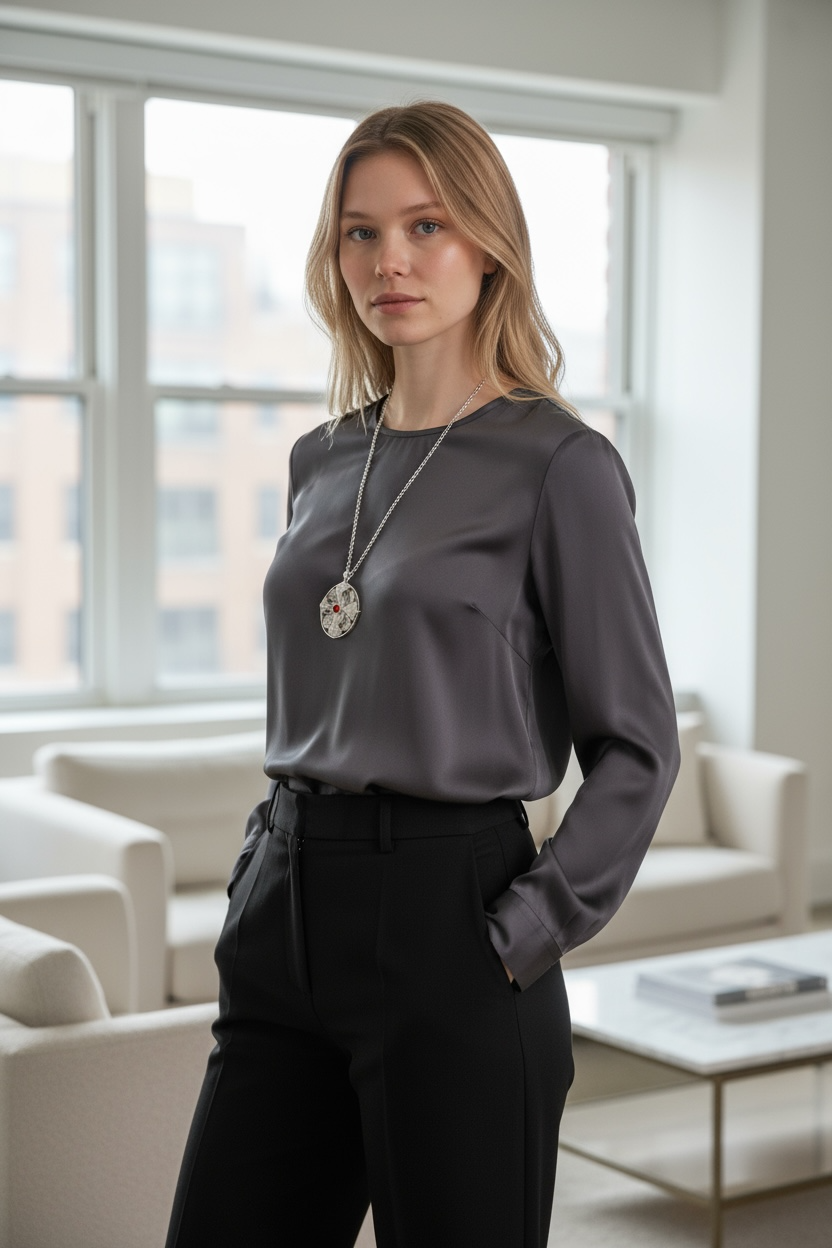 Collar con colgante de medallón con incrustaciones de filigrana de flores auspiciosas en plata
