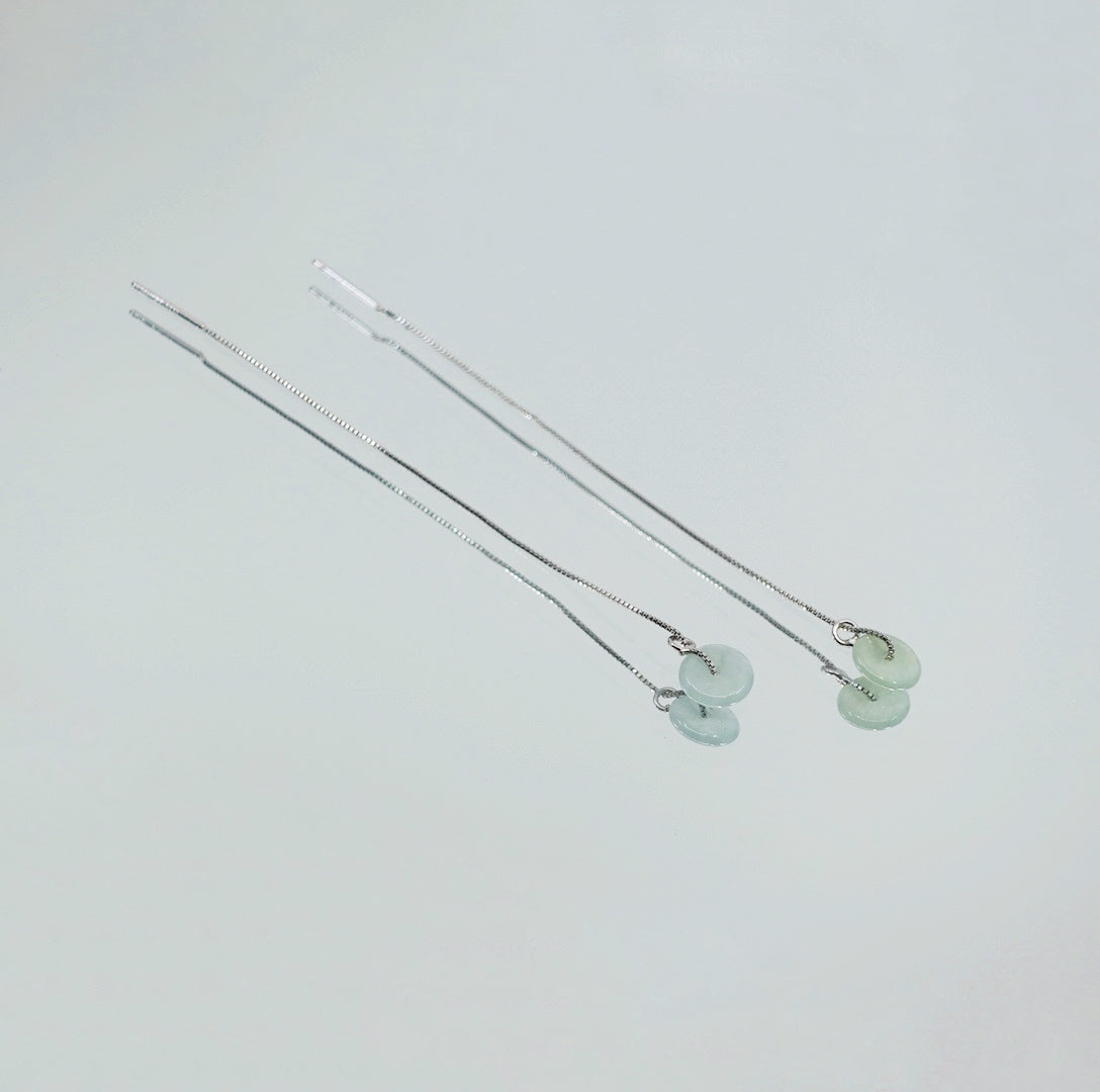 Green Jadeite Silver Thread Earrings - Yun Boutique