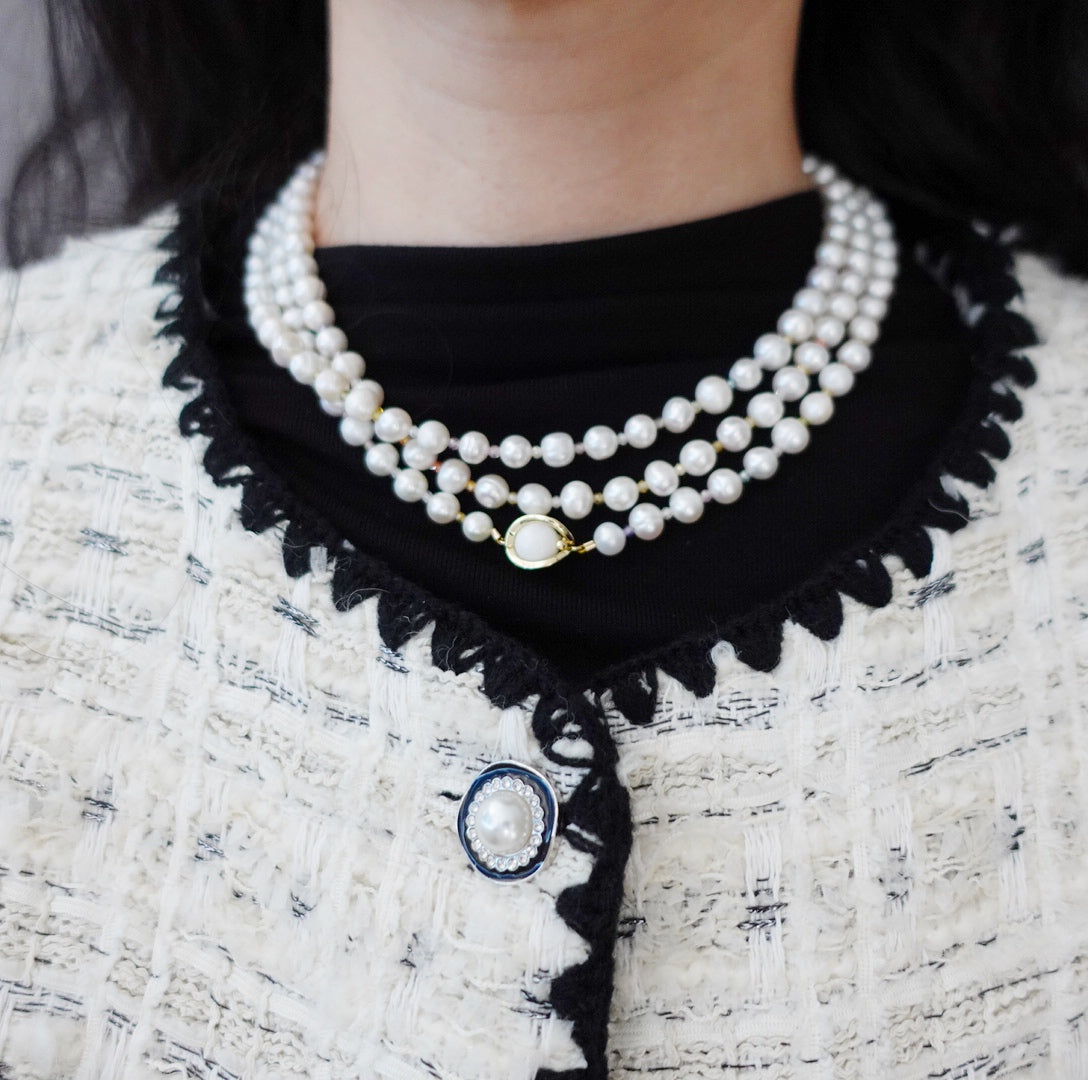 Multi-style Opera Pearl Necklace (Colorful Zirconia) - Yun Boutique