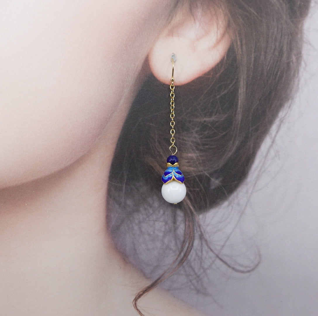 Enamel Lotus Tridacna Necklace and Earrings Set - Yun Boutique