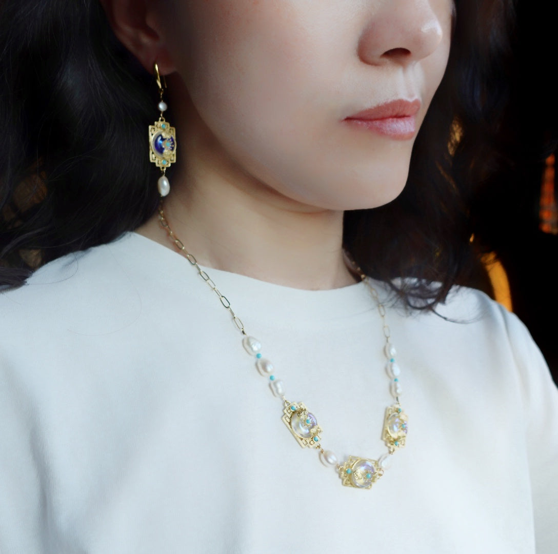 Baroque Pearl Palatial Necklace Bracelet and Earrings Set - Yun Boutique
