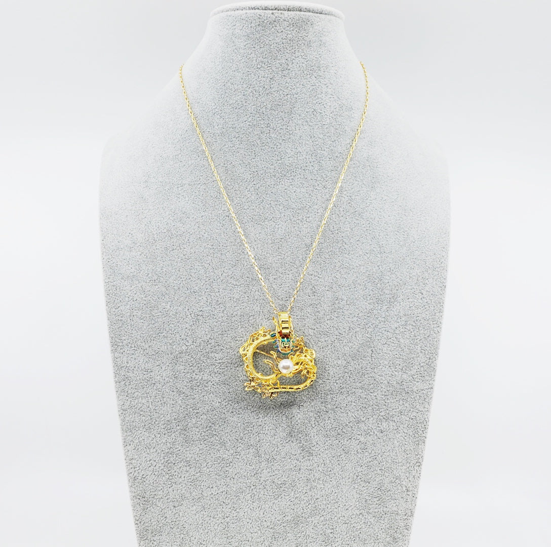 Gold Dragon Brooch and Pendant Necklace