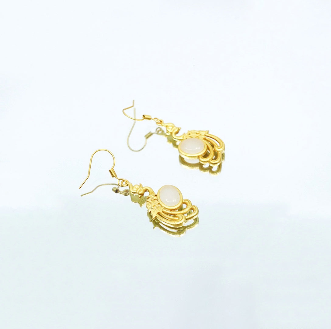 White Jade Gold Phoenix Earrings - Yun Boutique