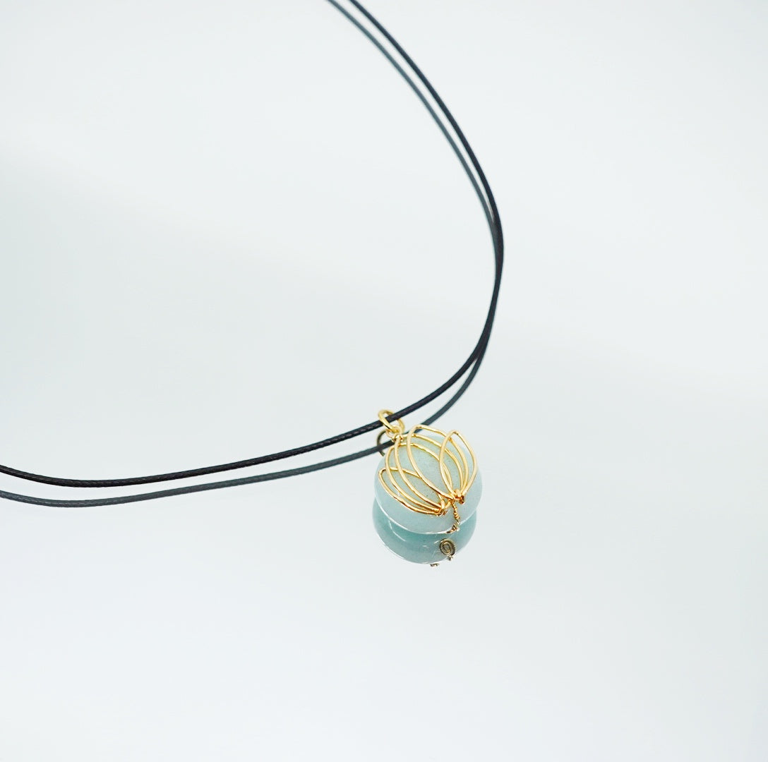 Amazonite Lotus Leather Necklace - Yun Boutique