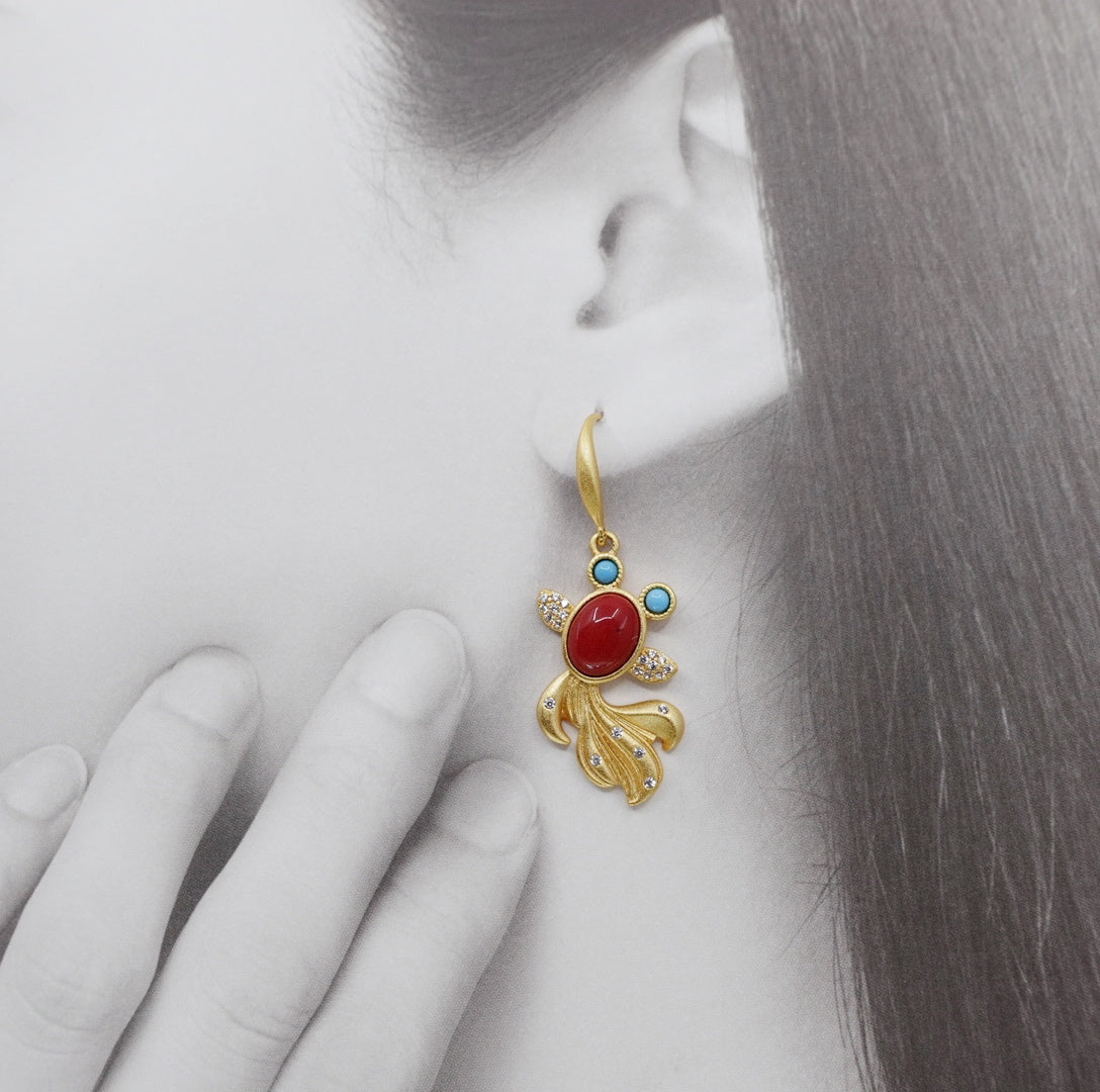 Gold Fish Statement Earrings - Yun Boutique