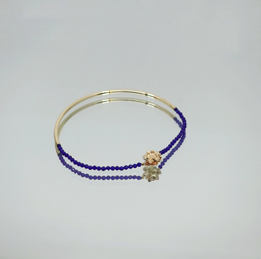 Half Bangle Lotus Lapis Spinel Bracelet - Yun Boutique