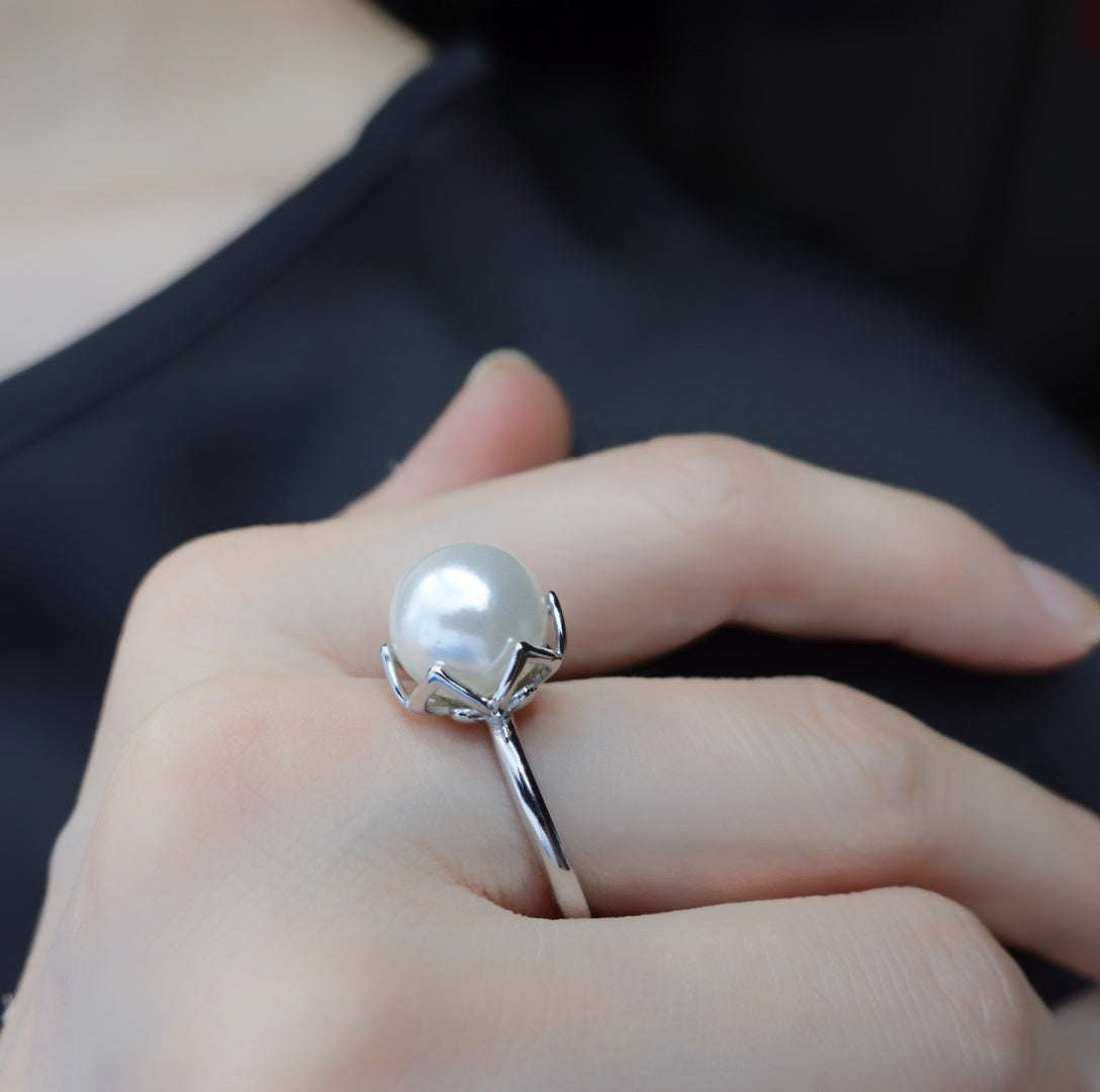 Silver Lotus Pearl Ring