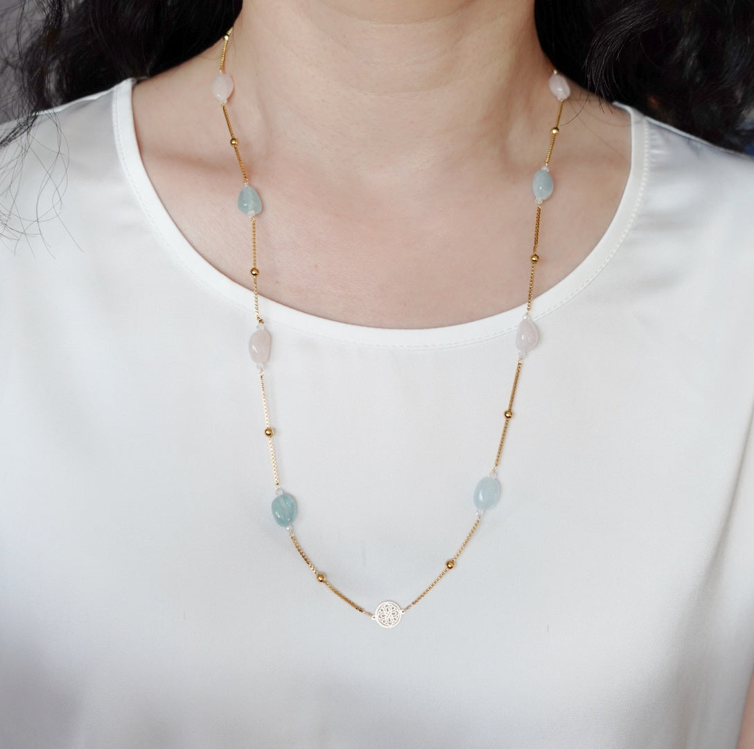 The Nine Morganite Long Necklace - Yun Boutique