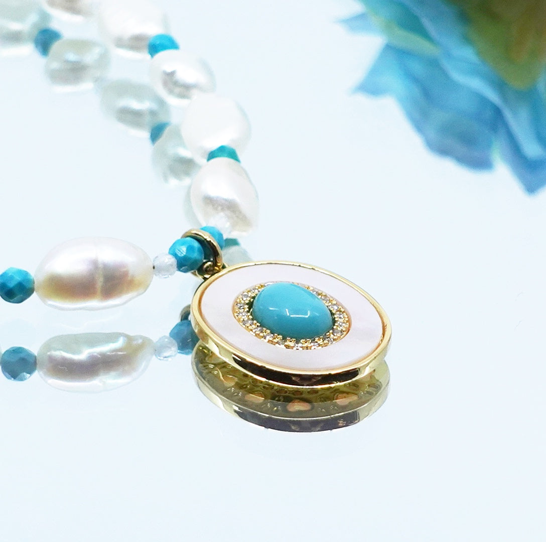 Baroque Pearl and Turquoise Pendant Necklace - Yun Boutique