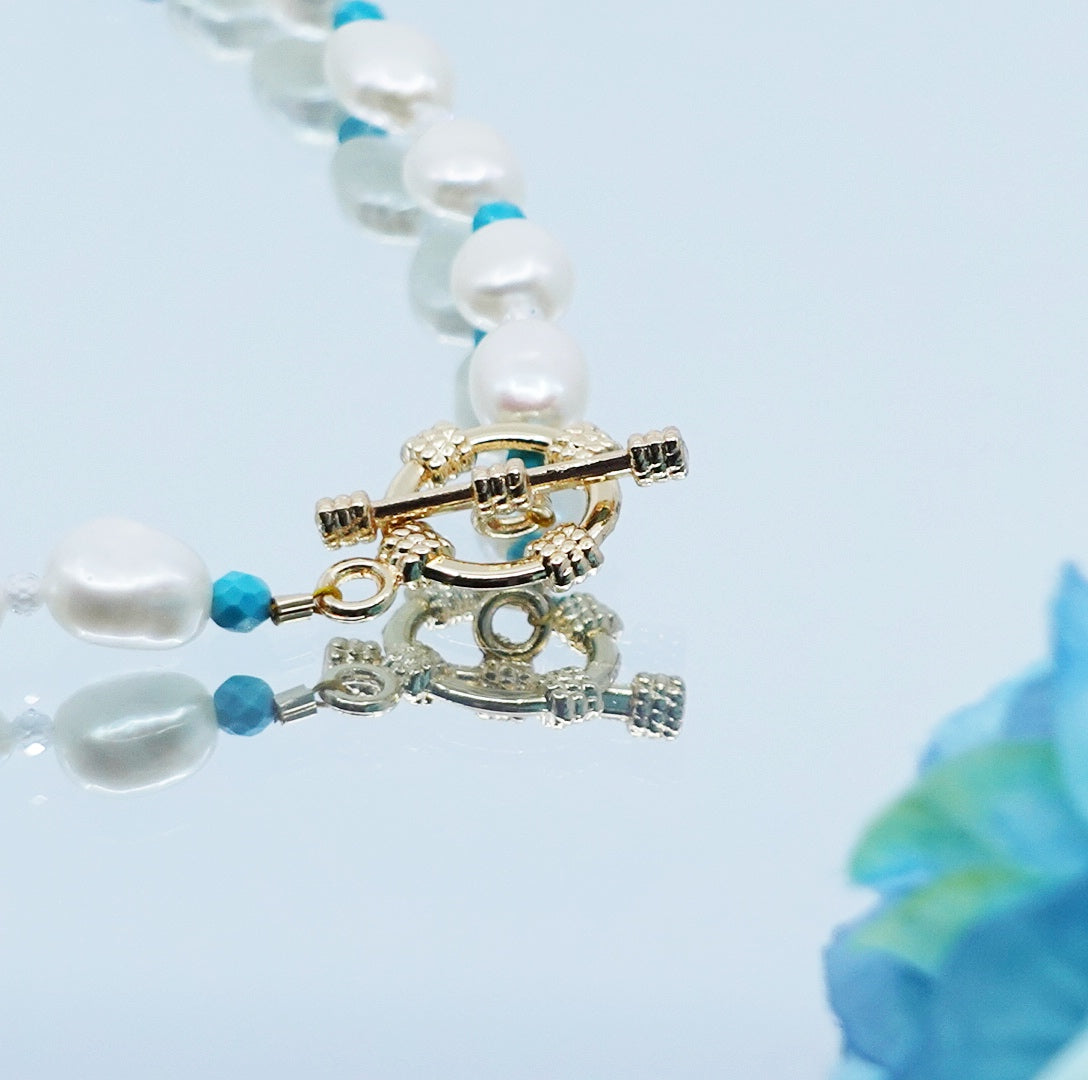 Baroque Pearl and Turquoise Pendant Necklace - Yun Boutique