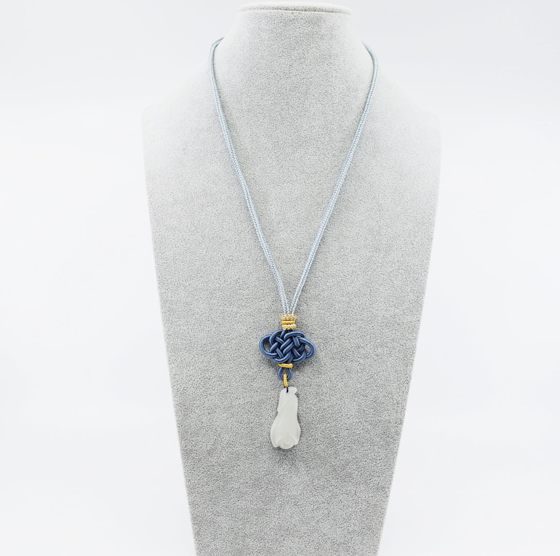 White Jade Orchid Flower Pendant Necklace with Auspicious Chinese Knot - Yun Boutique
