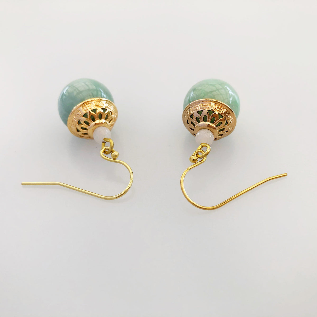 Gold Green Jadeite Earrings - Yun Boutique