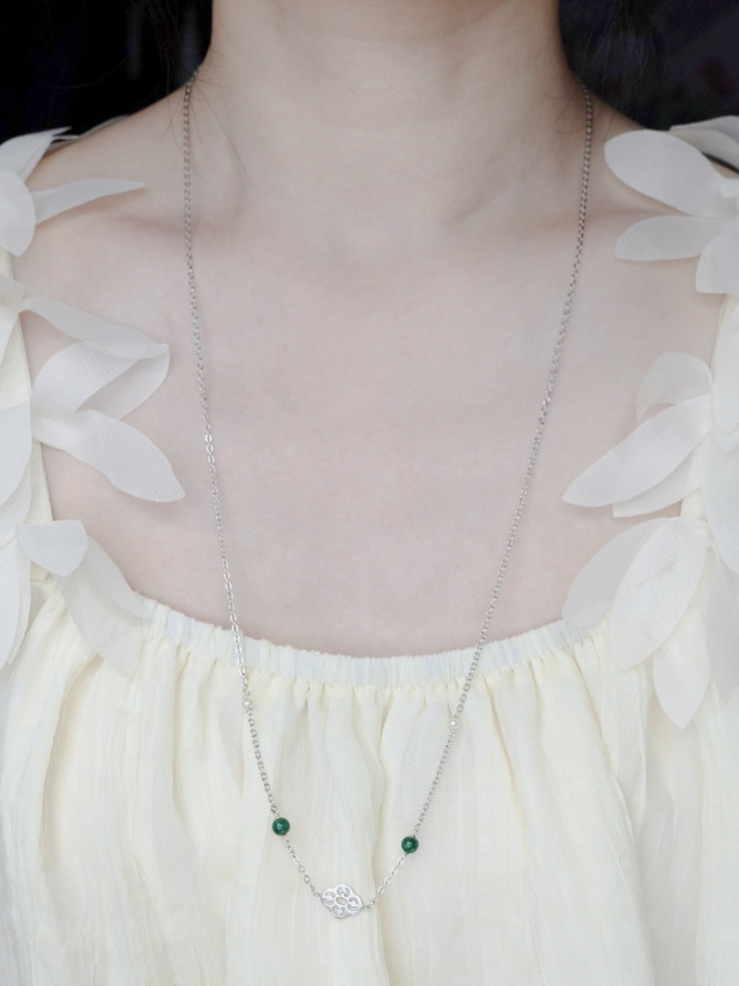 Elf Forest Long Necklace and Earrings Set Silver - Yun Boutique