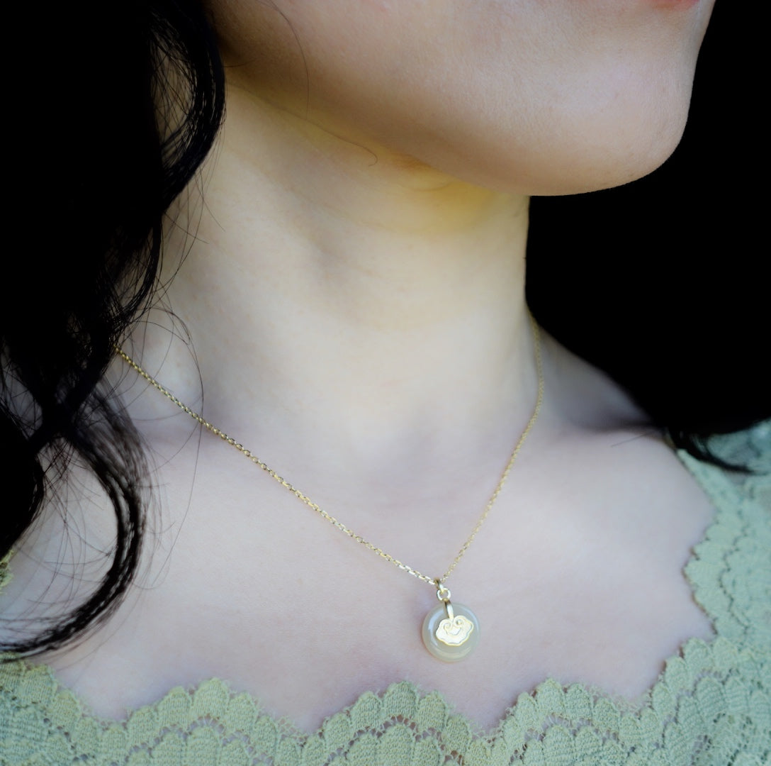 Vermeil Auspicious Clouds Nephrite Jade Necklace and Earrings Set - Yun Boutique