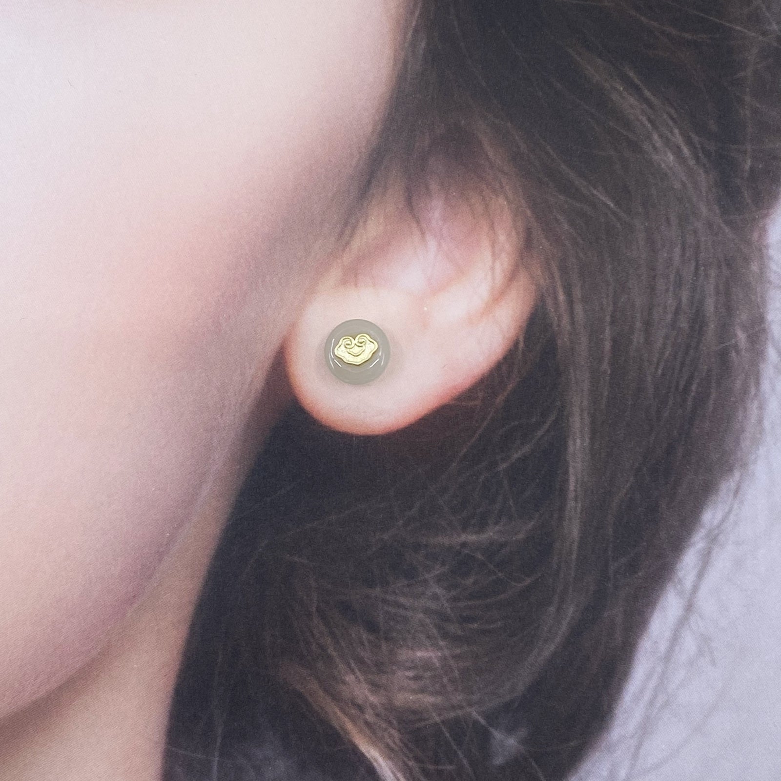 Vermeil Auspicious Clouds Nephrite Jade Stud Earrings