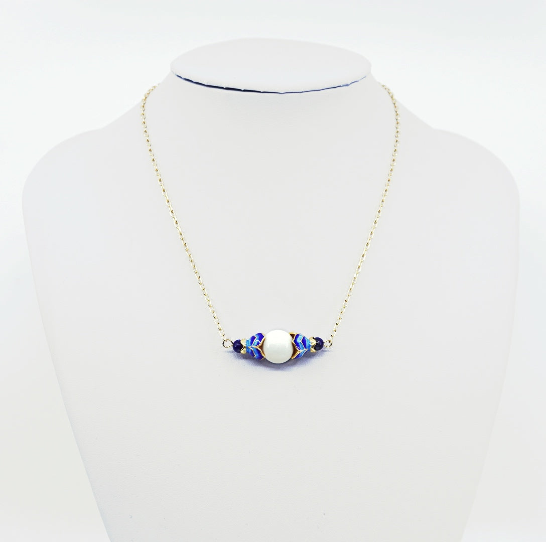 Enamel Lotus Tridacna Necklace and Earrings Set - Yun Boutique
