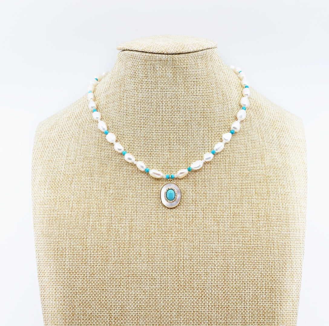Yun Boutique Baroque Pearl and Turquoise Pendant Necklace