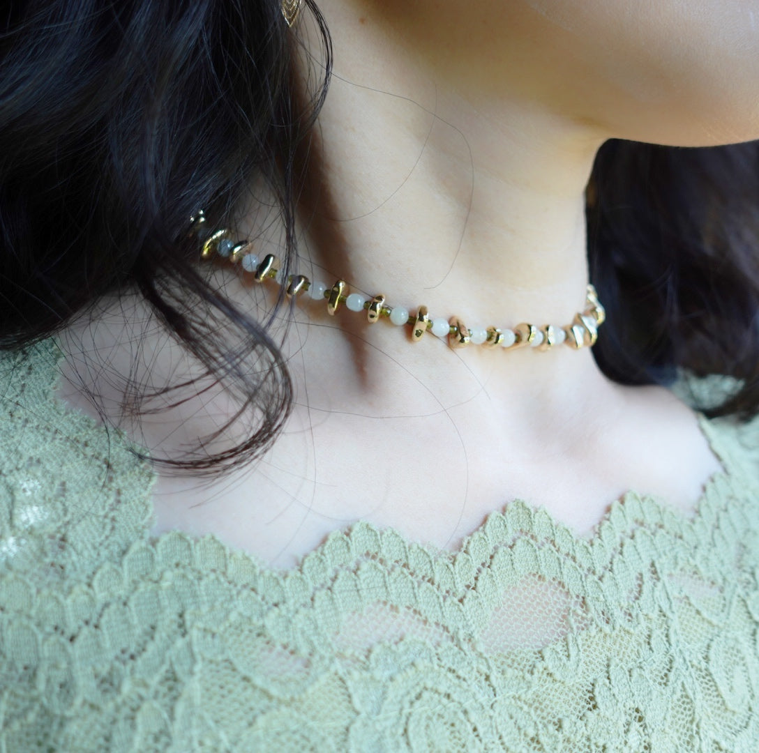 Elf Forest Jadeite Choker Necklace Gold
