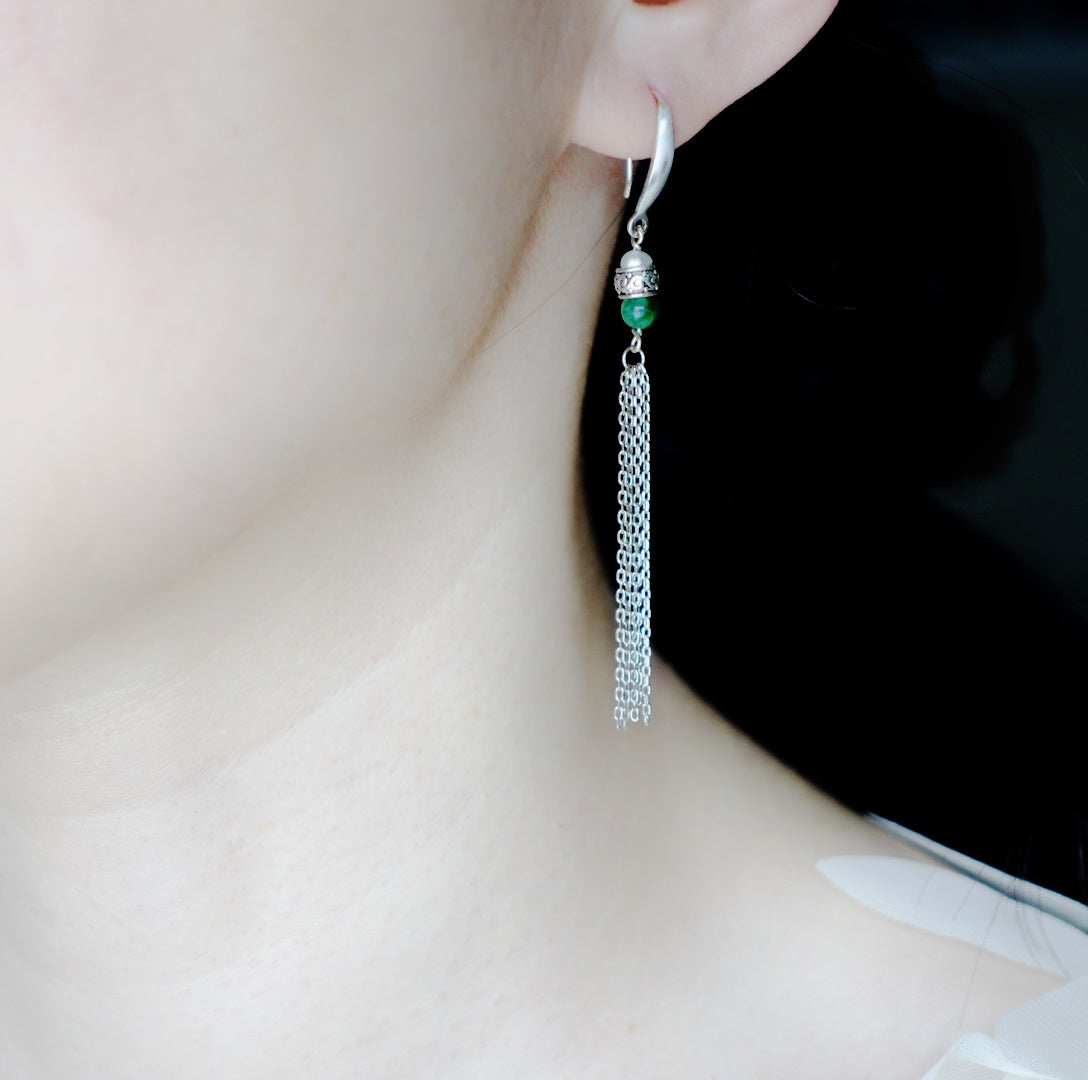 Elf Forest Long Necklace and Earrings Set Silver - Yun Boutique