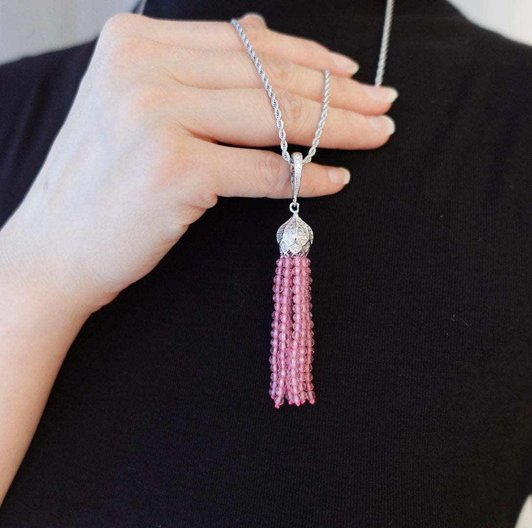 Pink Zirconia Tassel Necklace - Yun Boutique