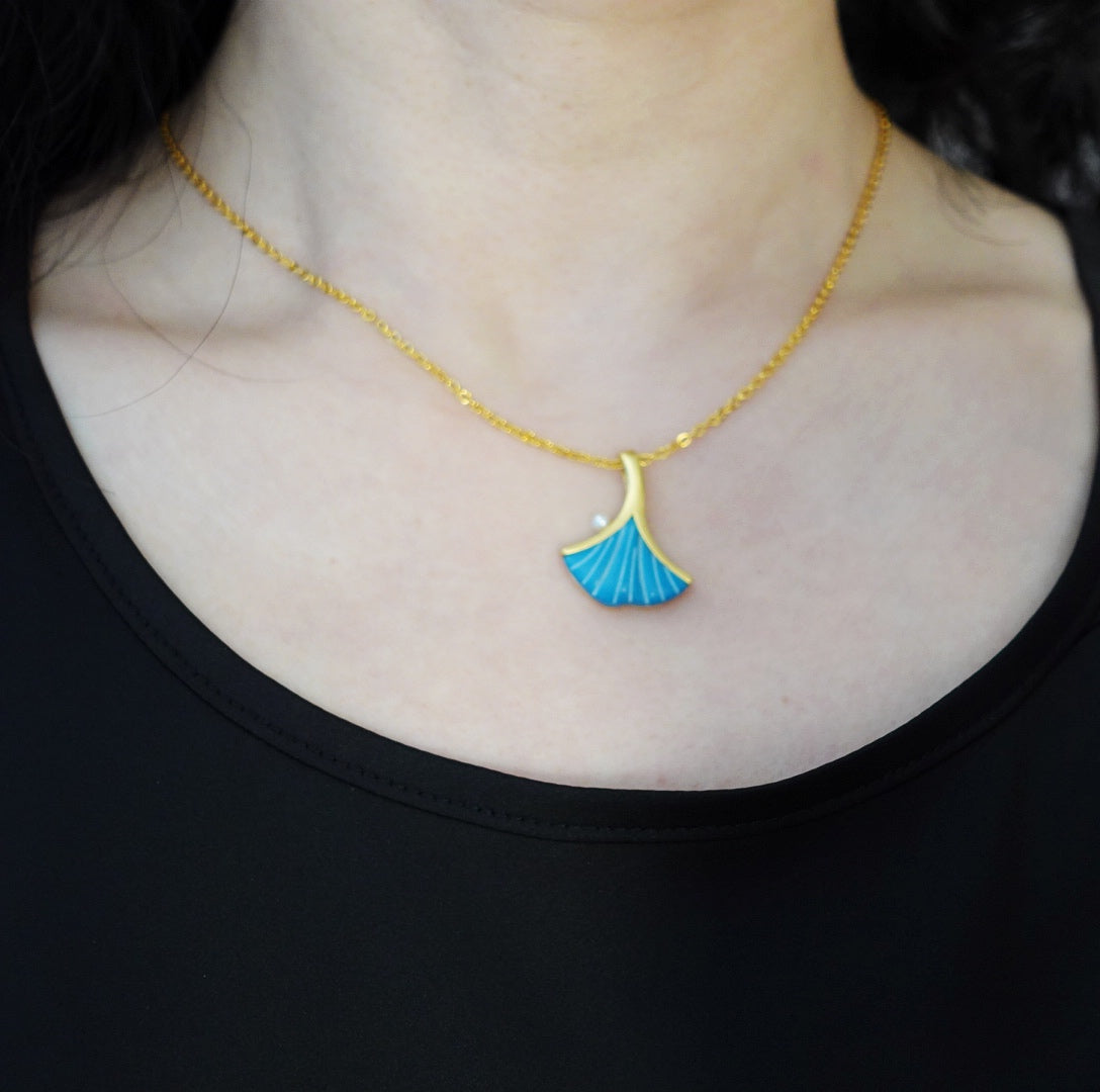 Ginkgo Leaf Turquoise Pendant Necklace - Yun Boutique
