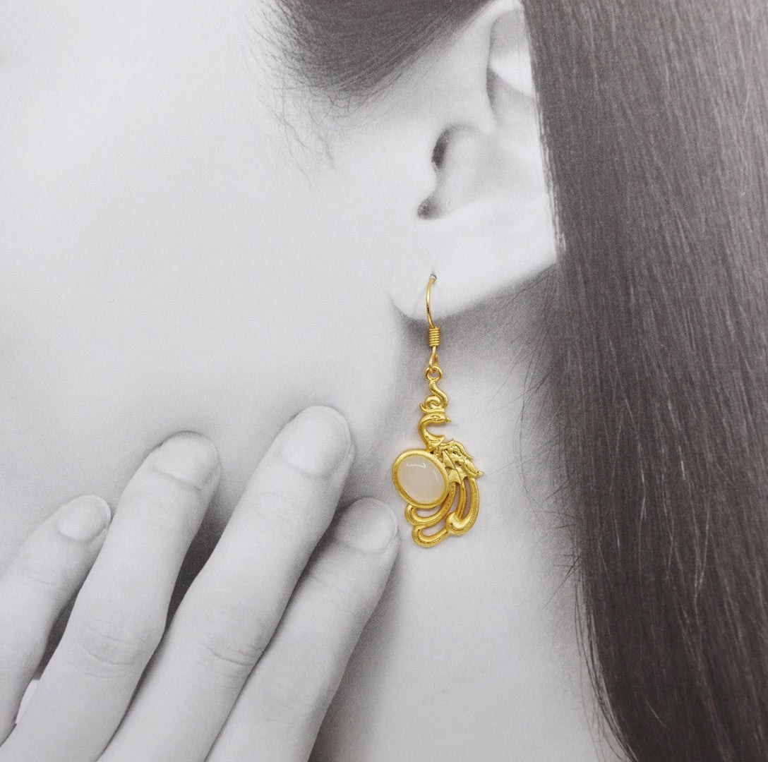 White Jade Gold Phoenix Earrings - Yun Boutique