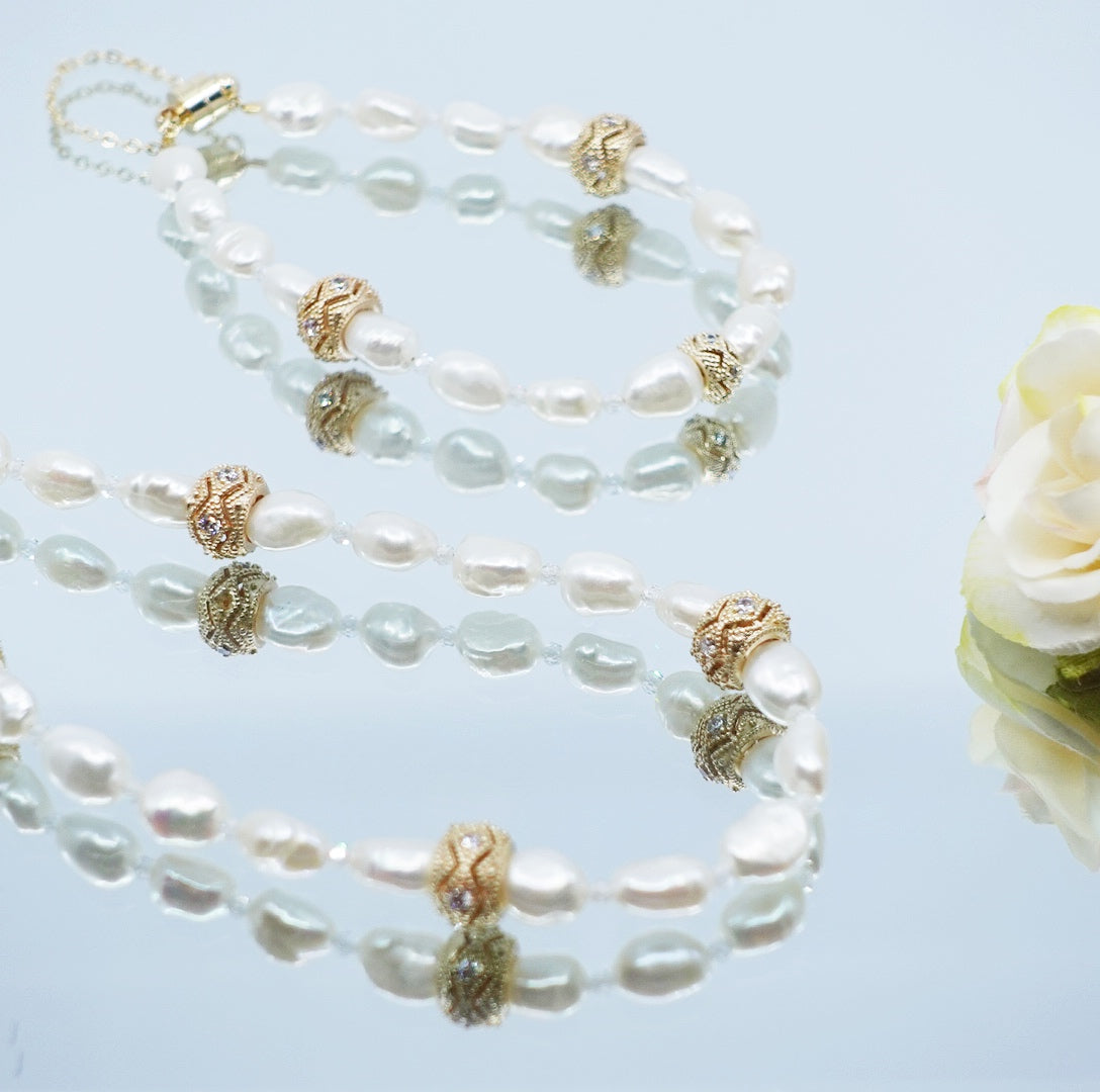Beaded Baroque Pearl Bracelet and Necklace with Water Wave - Yun Boutique