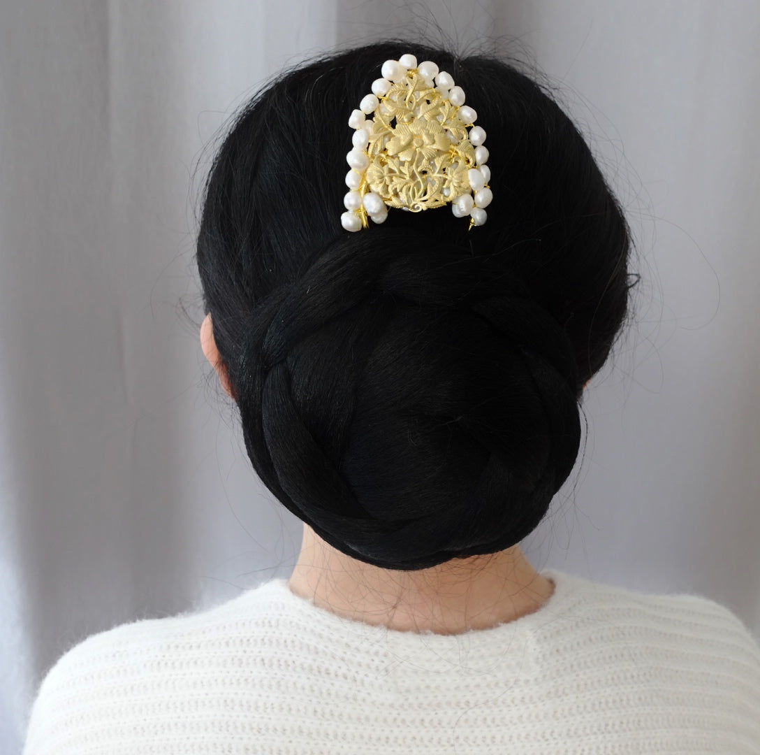 Baroque Pearl Poeny Double-pronged Hairpin - Yun Boutique