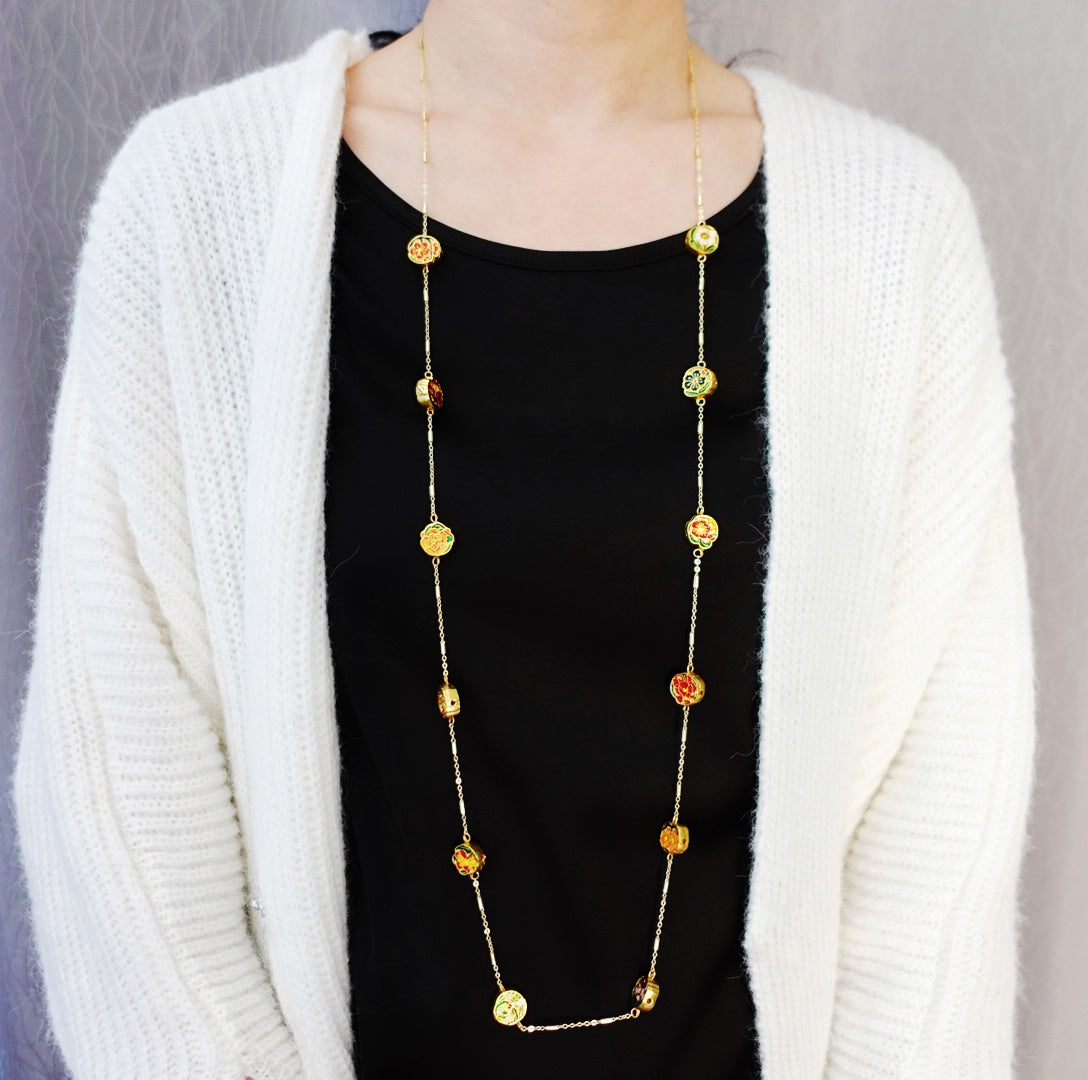 Enamel Chinese Month Flower Necklace - Yun Boutique