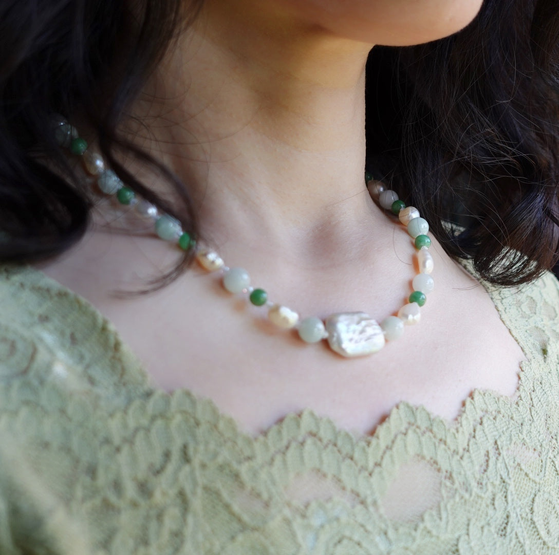 Moss In Snow Jade Leaf on a Baroque Freshwater Pearl Necklace (1800's) –  The Federalist Antiques