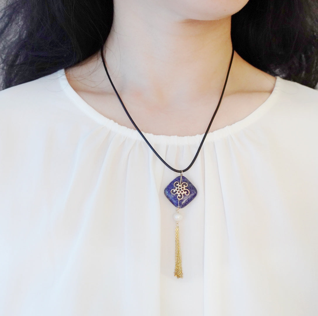 Tassel Lapis Leather Necklace - Yun Boutique