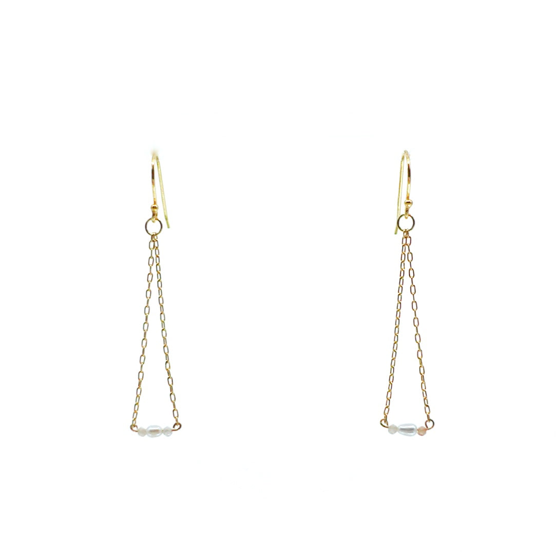 Pearl Triangle Dangle Earrings with Champagne Zirconia