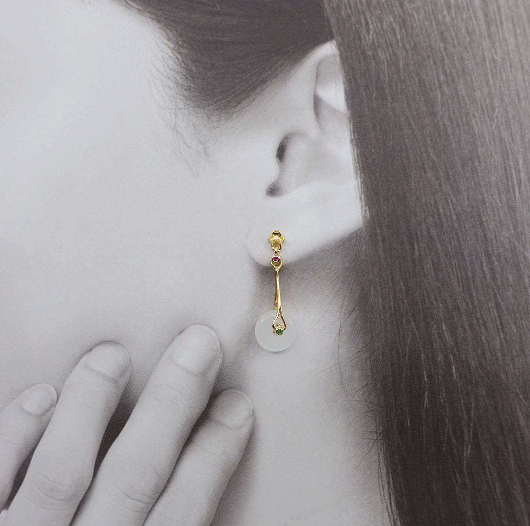 White Jade Pipa Earrrings - Yun Boutique