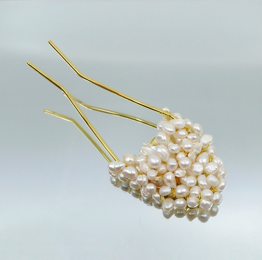 Baroque Pearl Poeny Double-pronged Hairpin - Yun Boutique