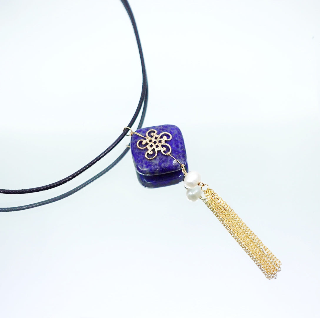 Tassel Lapis Leather Necklace - Yun Boutique