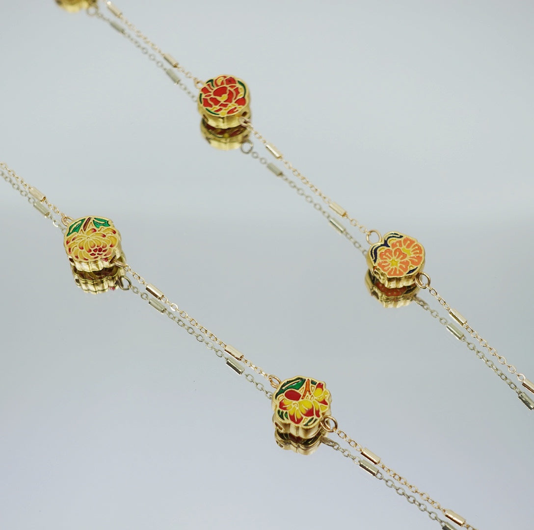 Enamel Chinese Month Flower Necklace - Yun Boutique