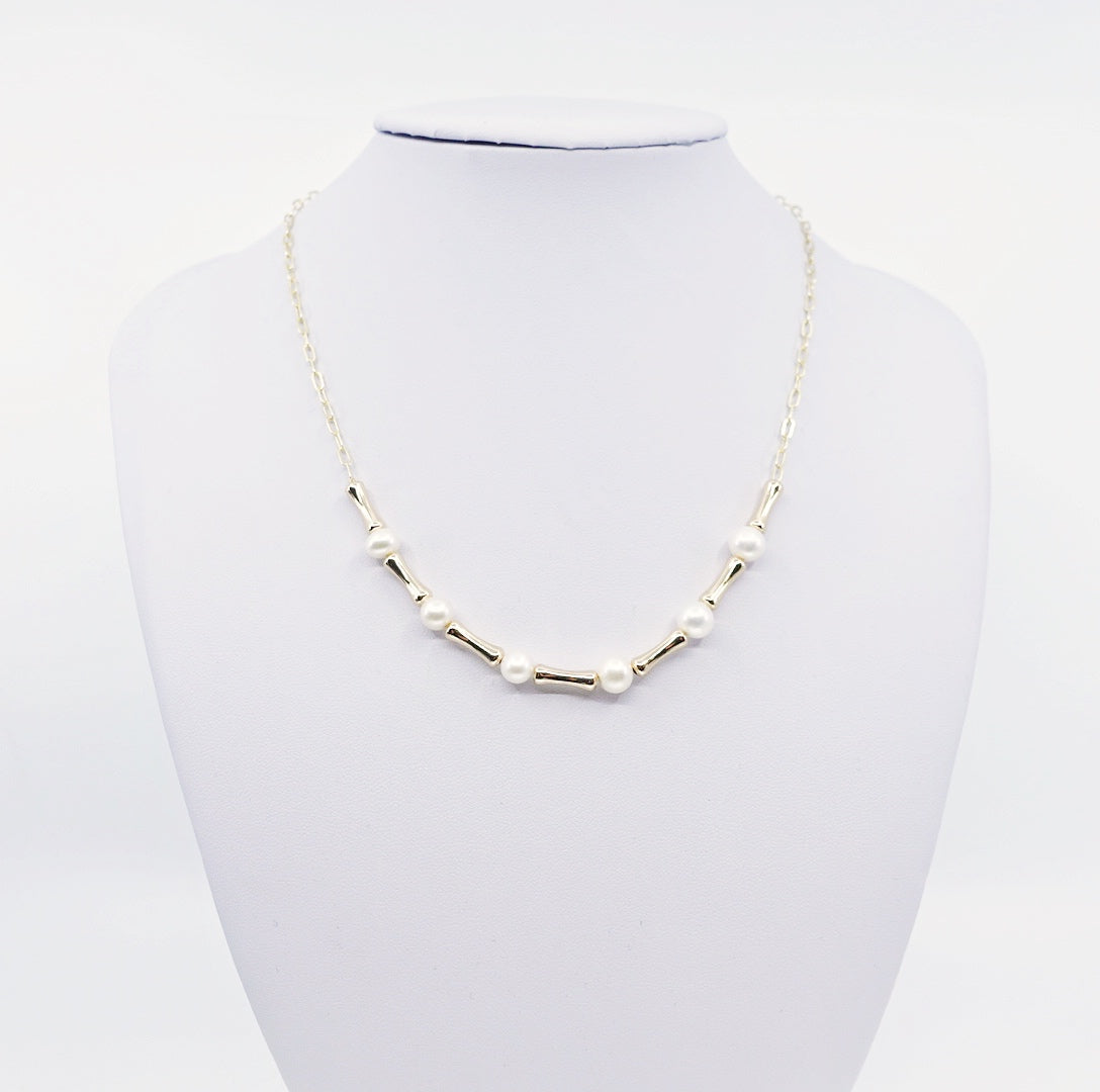 Bamboo Pearl Necklace and Earrings Set - Yun Boutique