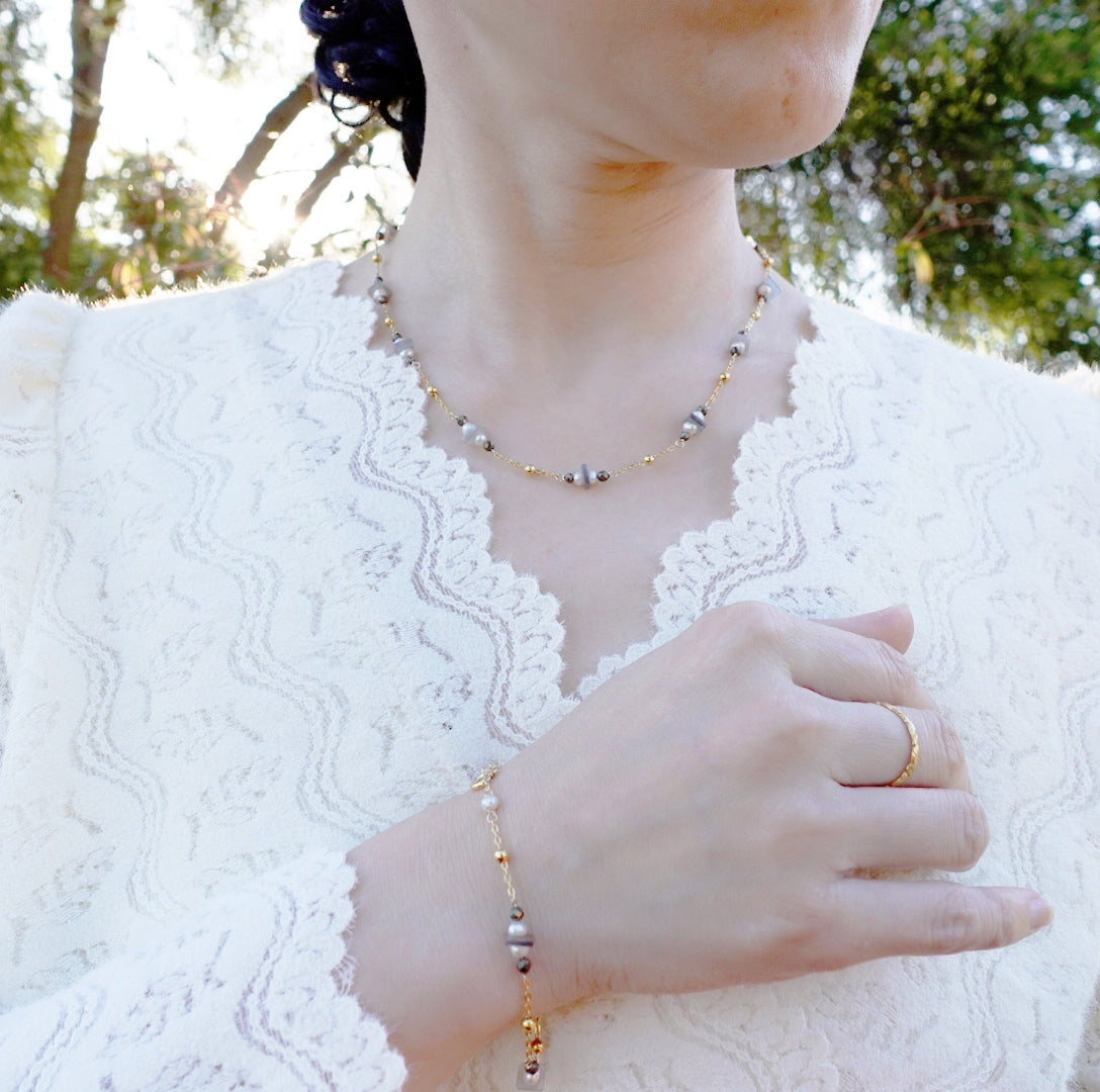 The Nine Grey Gemstone Choker Necklace and Bracelet Set - Yun Boutique