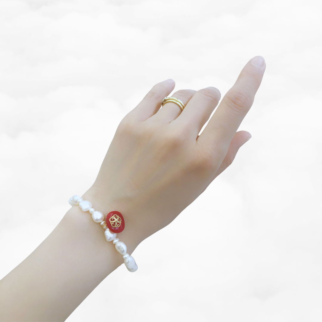 Beaded Pearl and Red Coral Bracelet - Yun Boutique