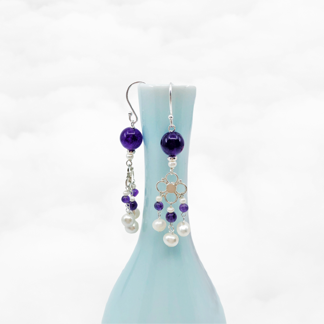 Seeds of Heaven Amethyst and Pearl Earrings - Yun Boutique