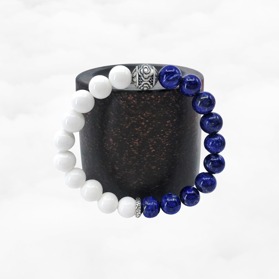 Auspicious Beaded Lapis and Tridacna Bracelet 8mm - Yun Boutique