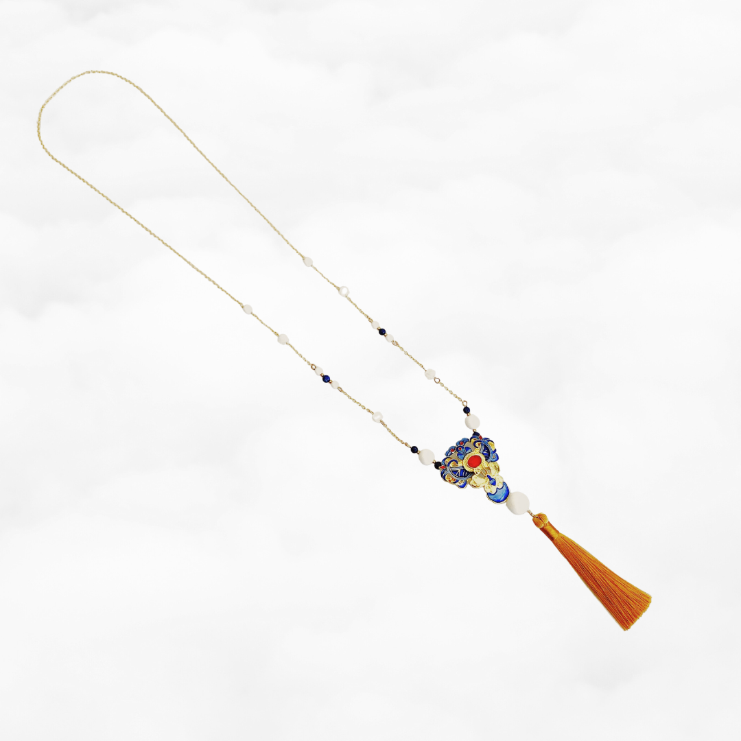 Vintage Style Enamel Silk Tassel Necklace 30 Inch - Yun Boutique