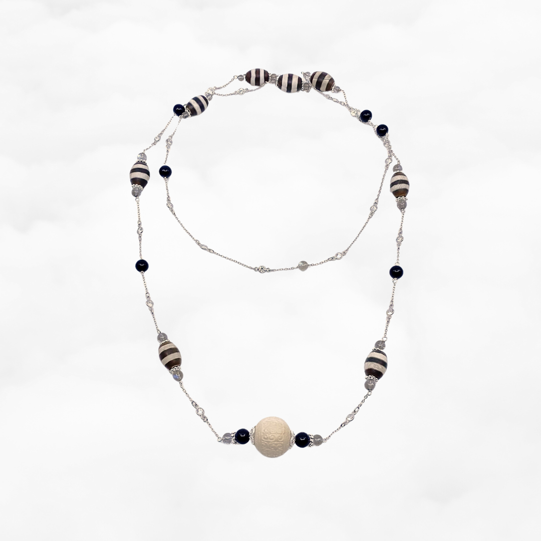 The Nine Earth Tone Gemstone Long Necklace - Yun Boutique