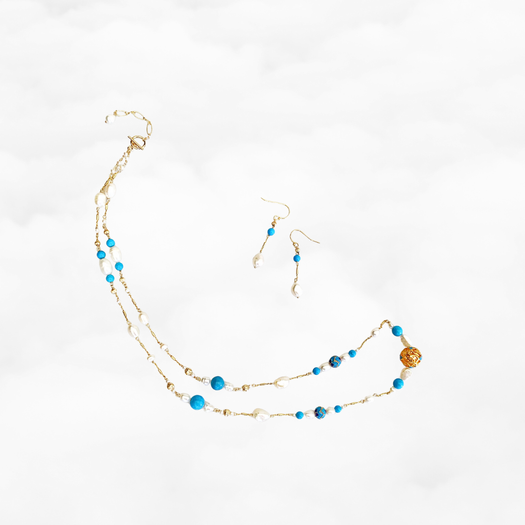 The Nine Turquoise and Pearl Necklace - Yun Boutique