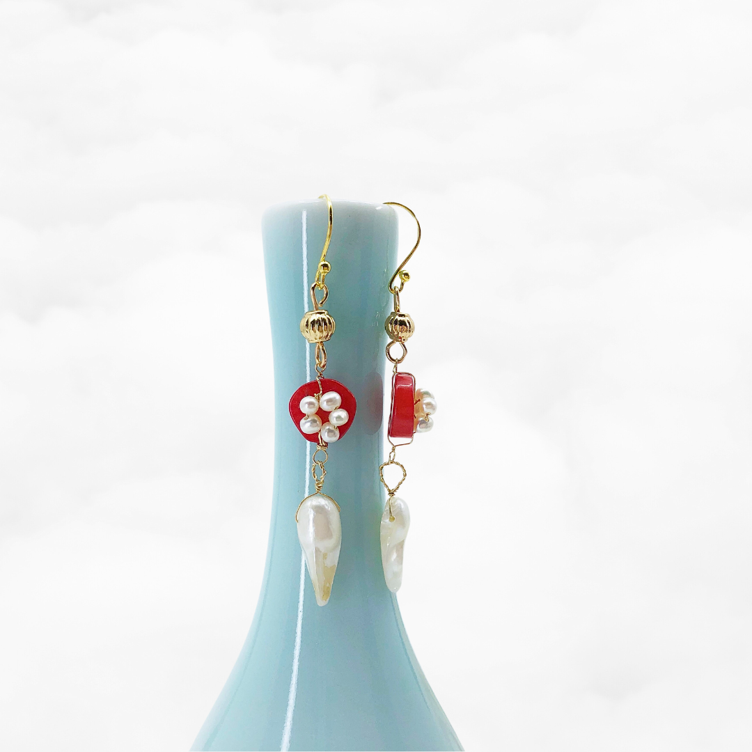 Red Coral Plum Blossom Earrings - Yun Boutique