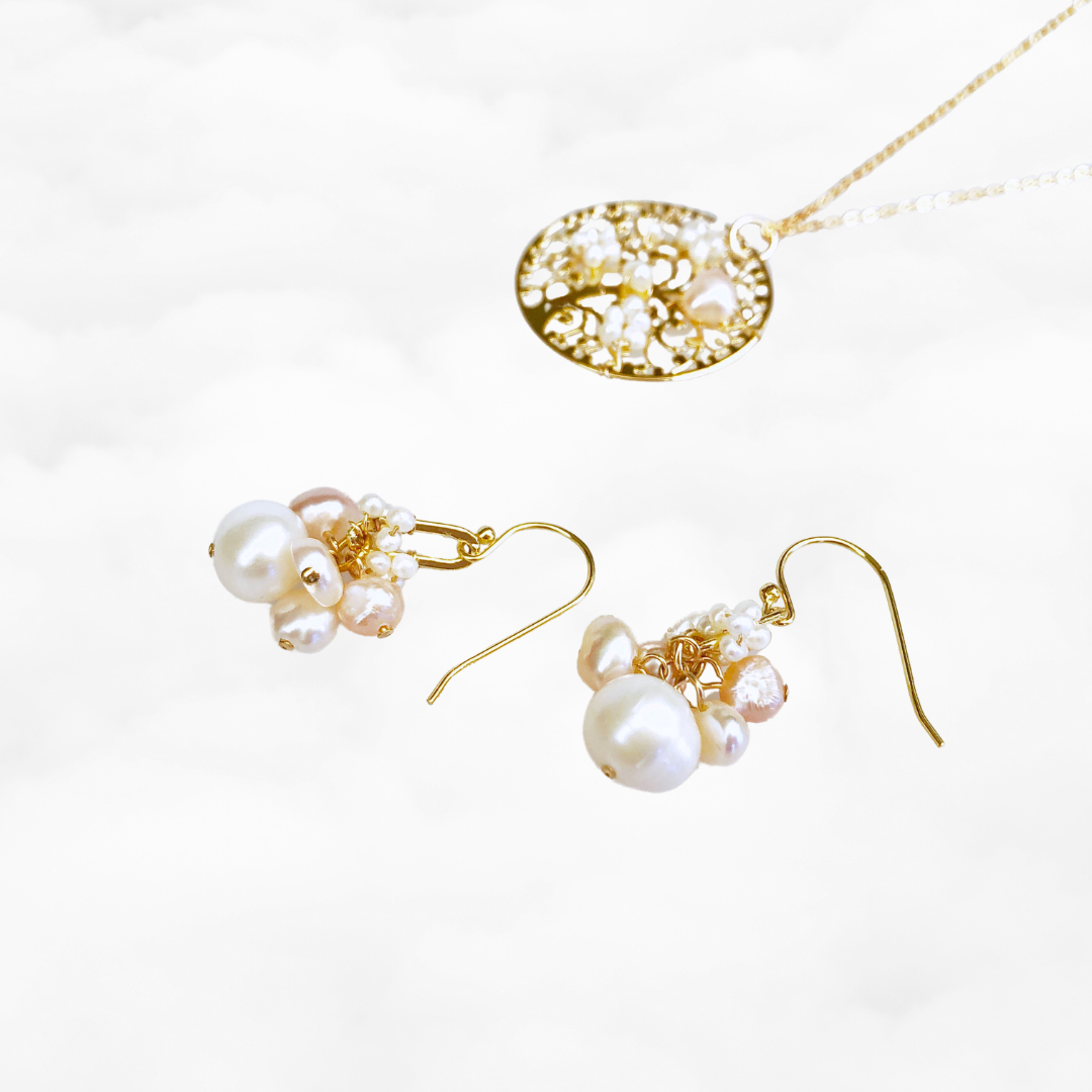 Moon Goddess Pearl Cluster Earrings - Yun Boutique