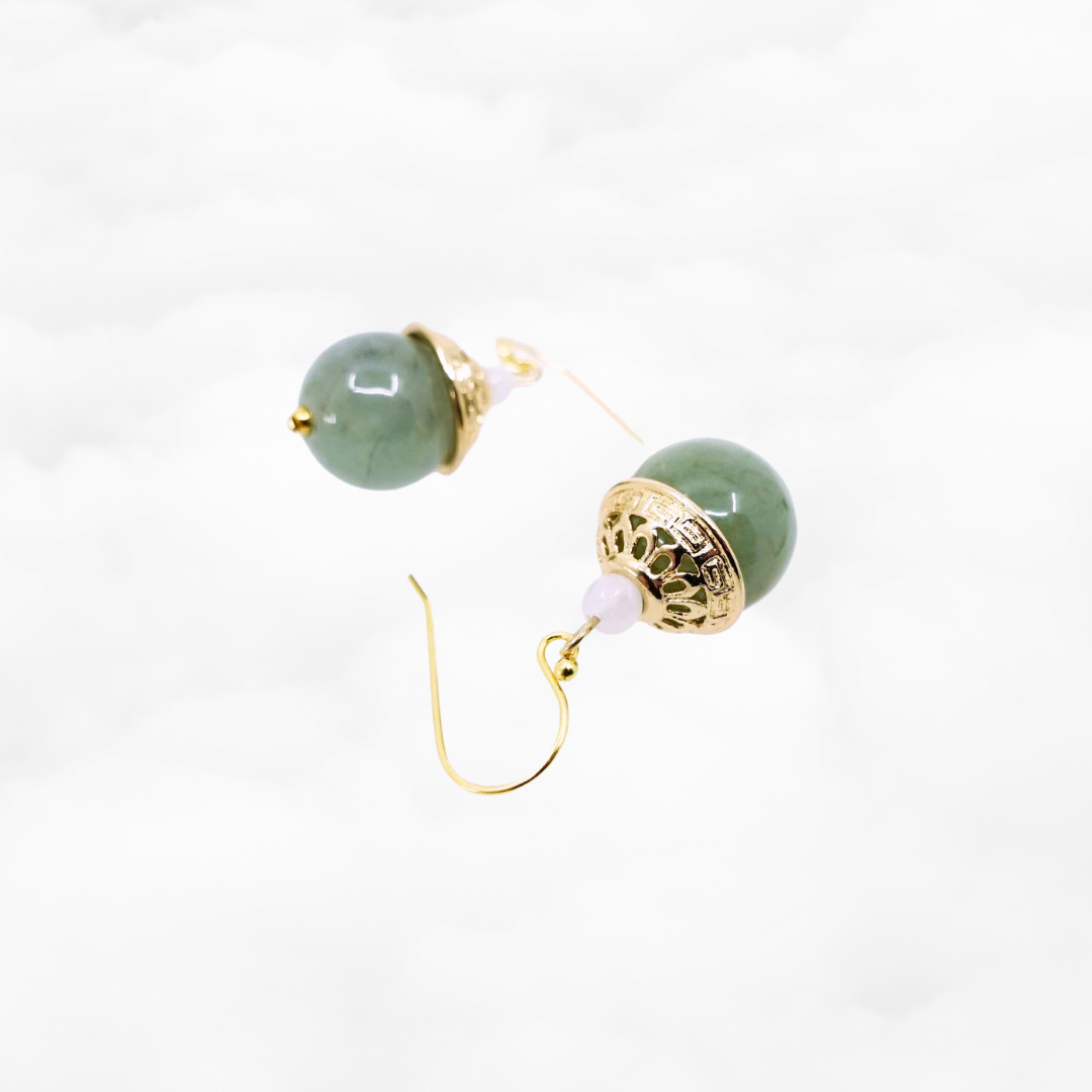 Gold Green Jadeite Earrings - Yun Boutique